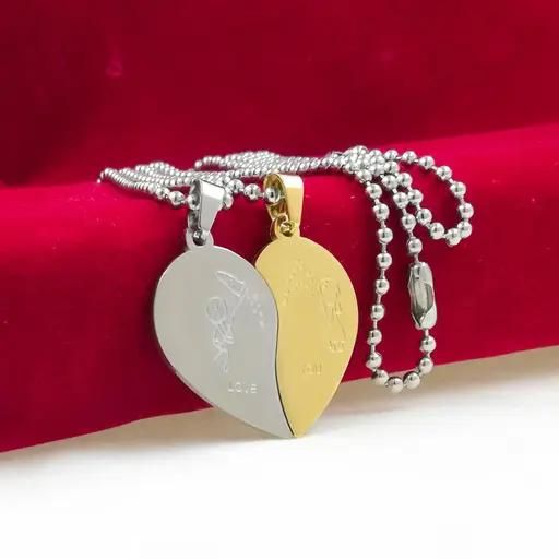 Love You Heart Shape Valentine Pendant with Chain Stainless Steel Pendant for Couple